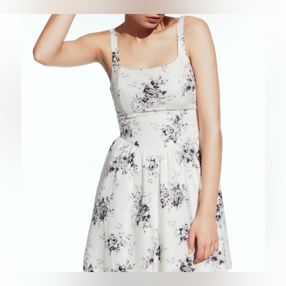 H&M Black Floral on White Mini Dress